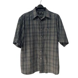 Mecca clothing co. seasuckle style button down shirt size large blue/black